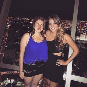 BCBG cutout black dress on right